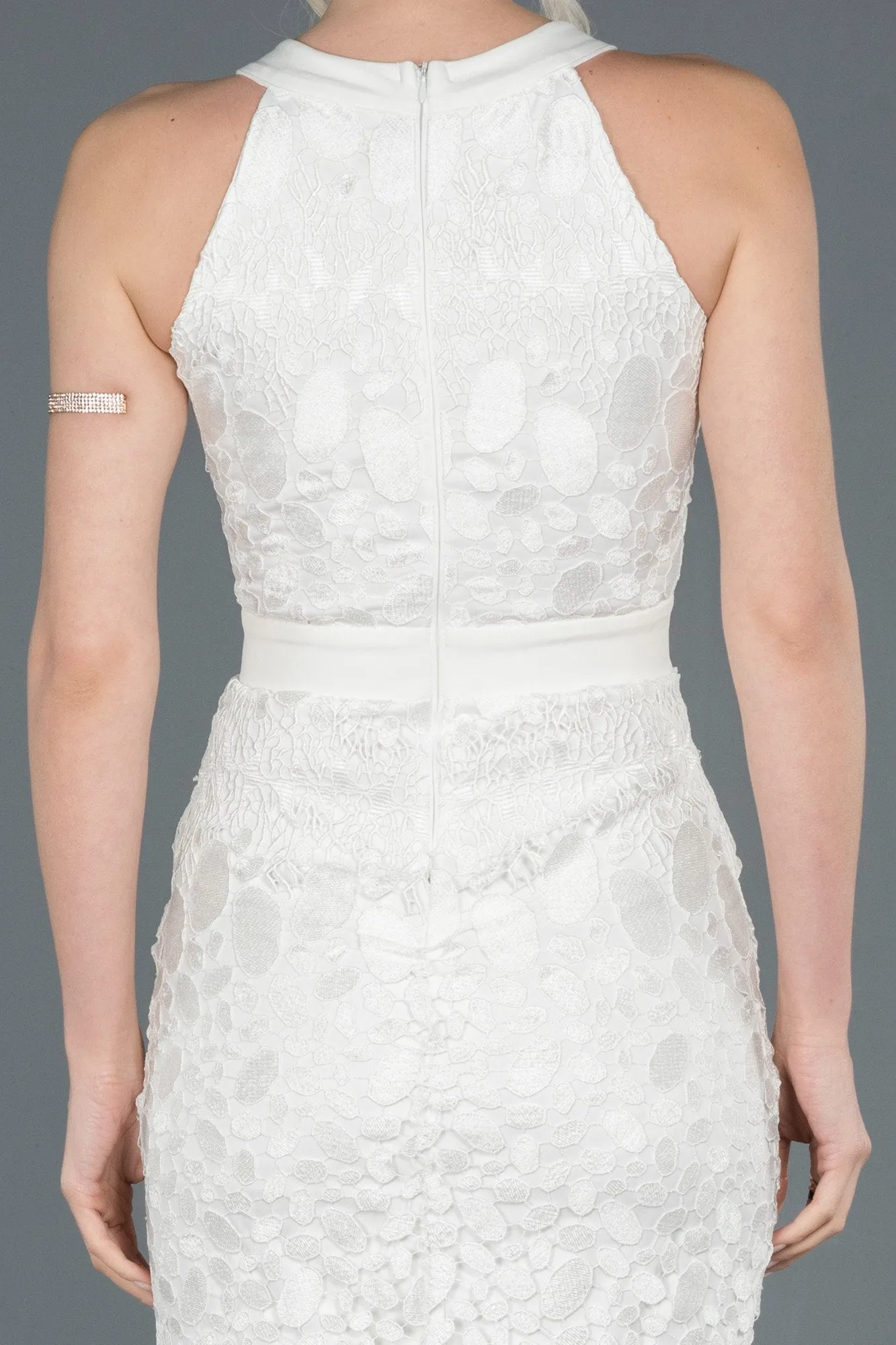 16780 Ecru Waistband Embroidered Lace Dress