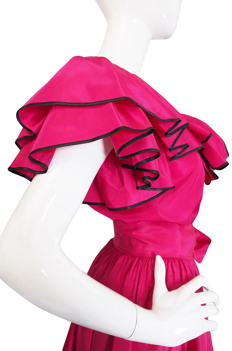 1973 Yves Saint Laurent Pink Silk Ruffle Set
