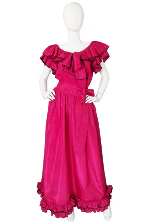 1973 Yves Saint Laurent Pink Silk Ruffle Set