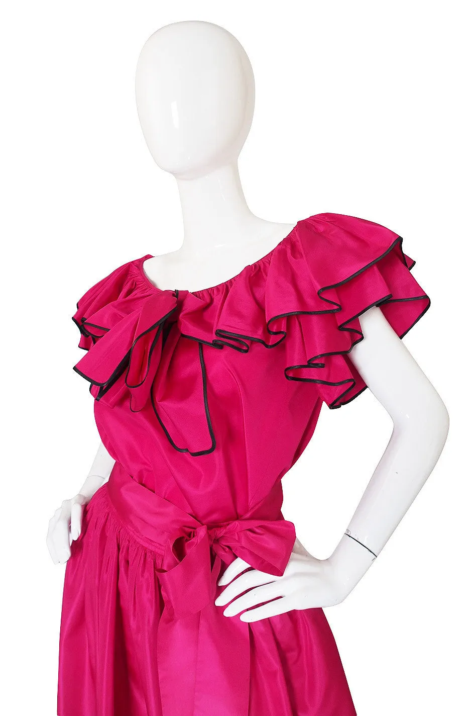 1973 Yves Saint Laurent Pink Silk Ruffle Set