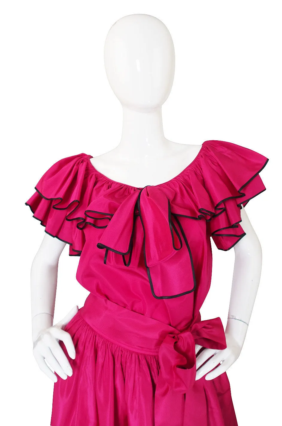 1973 Yves Saint Laurent Pink Silk Ruffle Set