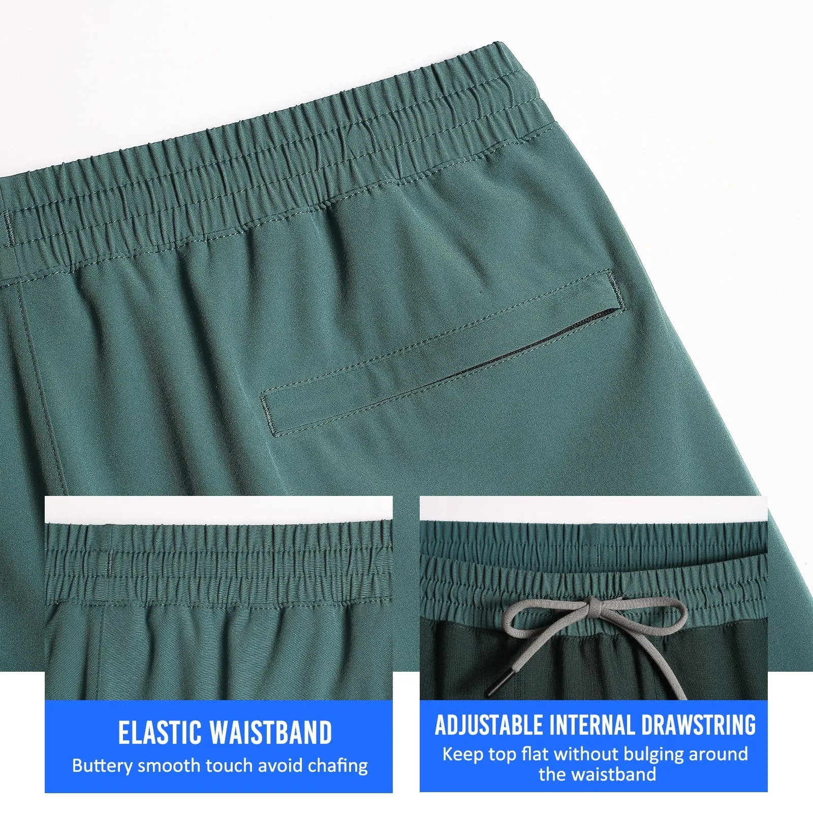 2 in 1 Stretch Long Lined Dark Green Gym Shorts