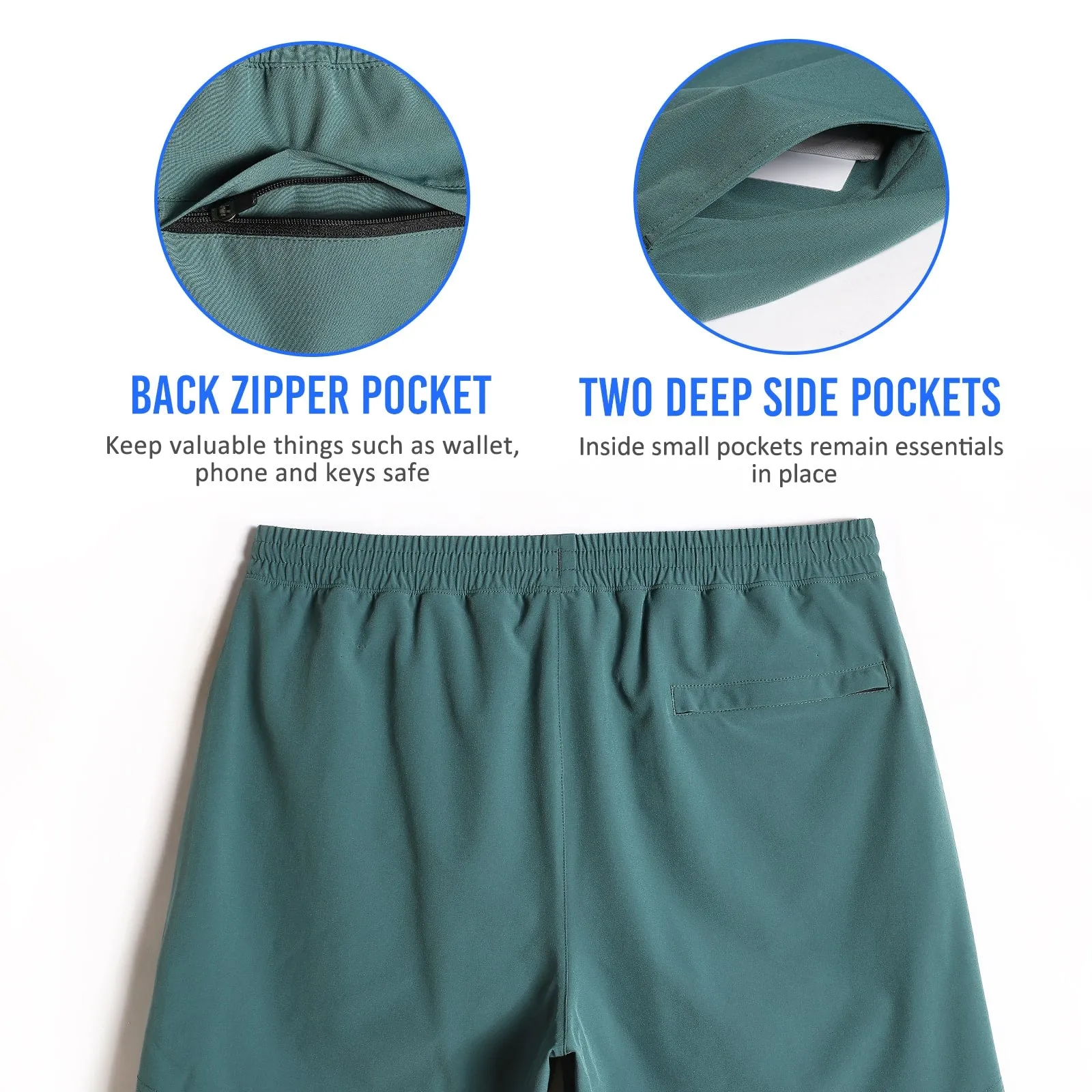 2 in 1 Stretch Long Lined Dark Green Gym Shorts