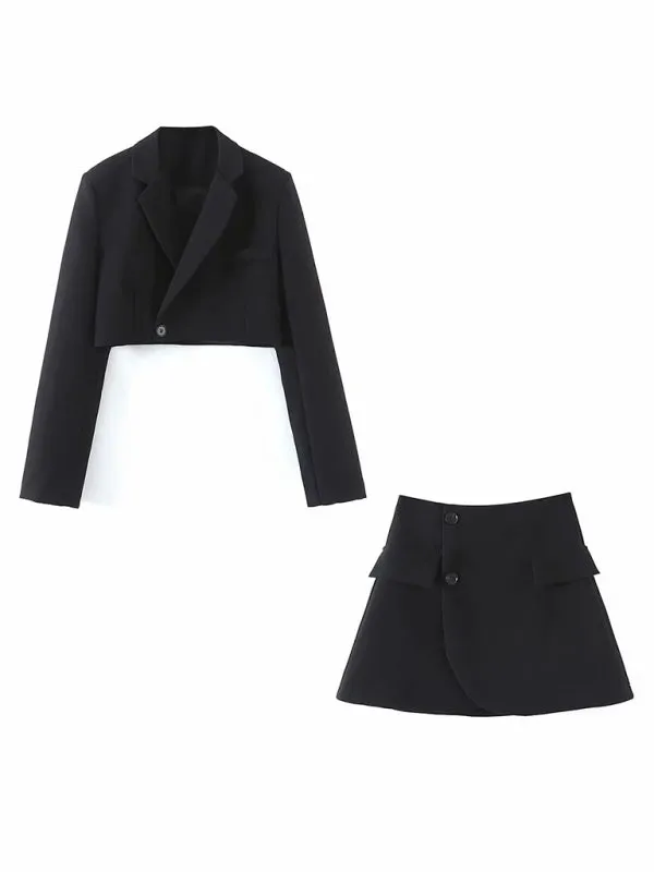 2-Piece Summer Business Suit with Crop Blazer & Wrap Midi Skirt
