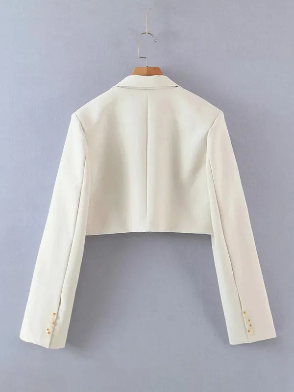 2-Piece Summer Business Suit with Crop Blazer & Wrap Midi Skirt