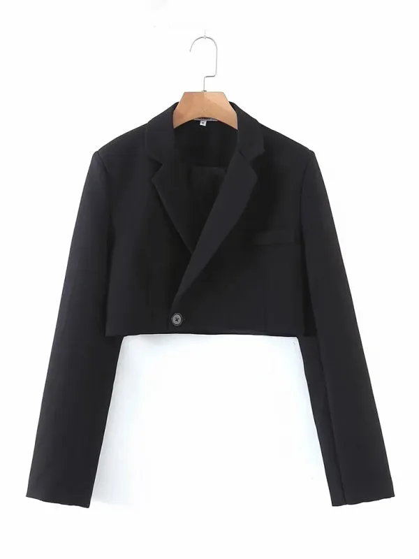 2-Piece Summer Business Suit with Crop Blazer & Wrap Midi Skirt