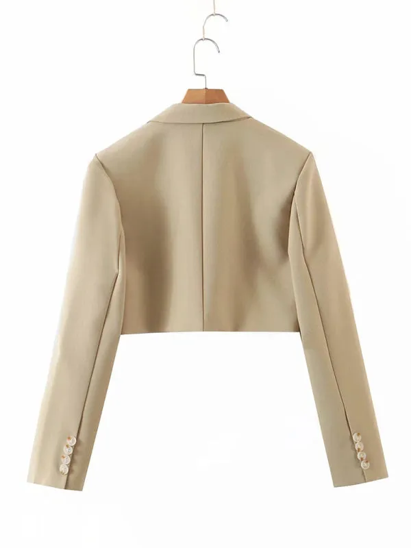 2-Piece Summer Business Suit with Crop Blazer & Wrap Midi Skirt