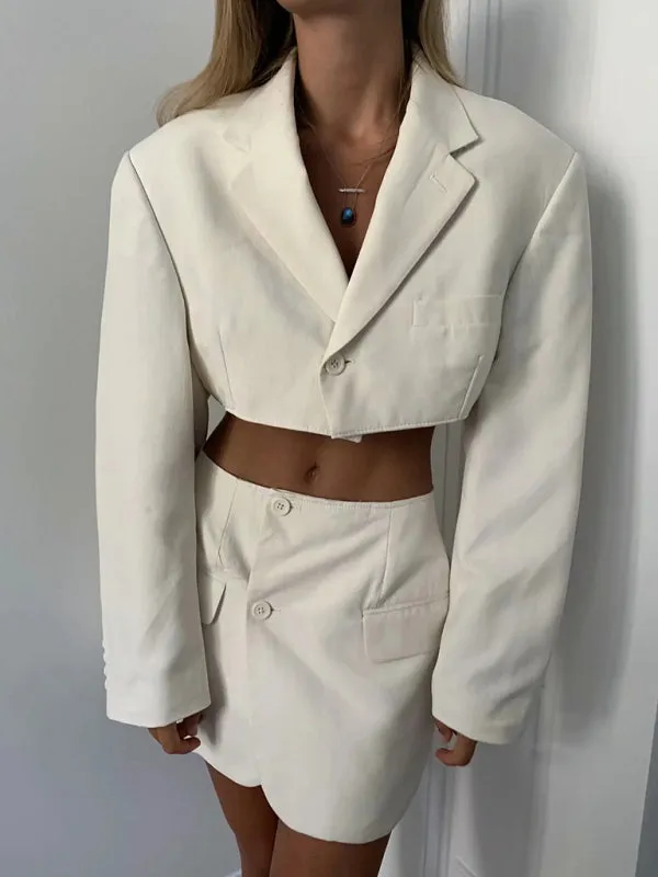 2-Piece Summer Business Suit with Crop Blazer & Wrap Midi Skirt