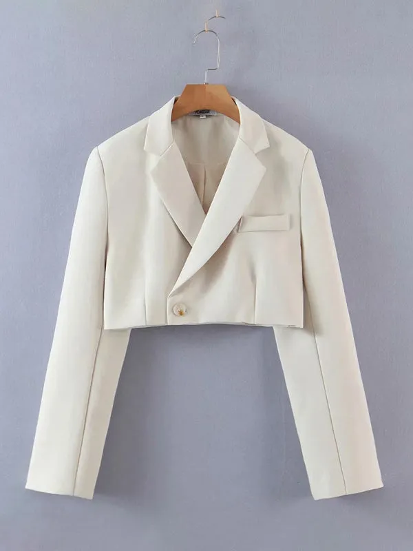 2-Piece Summer Business Suit with Crop Blazer & Wrap Midi Skirt