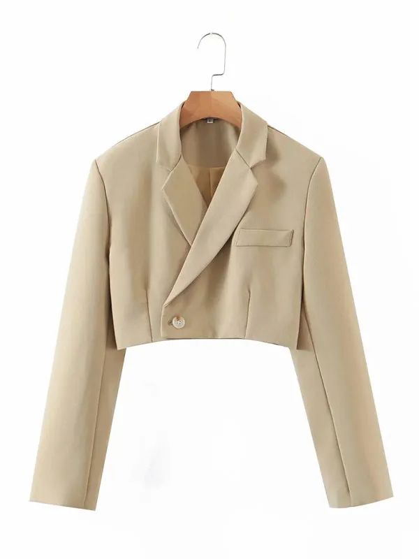2-Piece Summer Business Suit with Crop Blazer & Wrap Midi Skirt