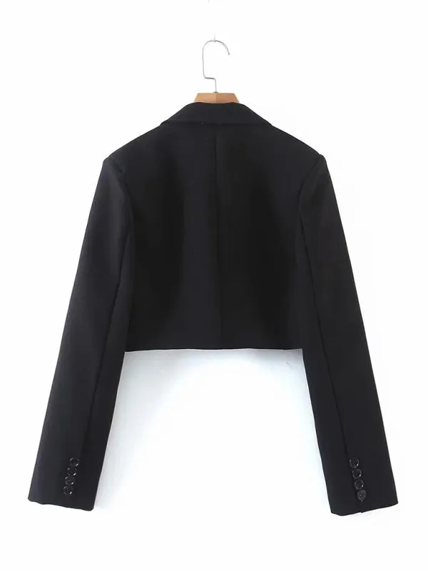 2-Piece Summer Business Suit with Crop Blazer & Wrap Midi Skirt