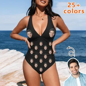 25  Colors Custom Face All Women's V-Neck One Piece Swimsuit Personalized Women's Tank Top Bathing Swimsuit Honeymoons For Her