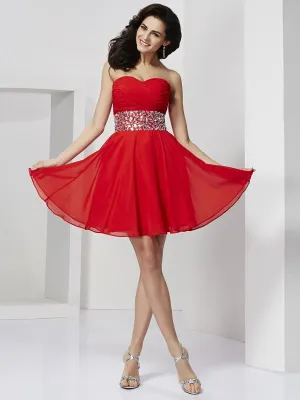 A-Line/Princess Sweetheart Sleeveless Rhinestone Short Chiffon Homecoming Dresses