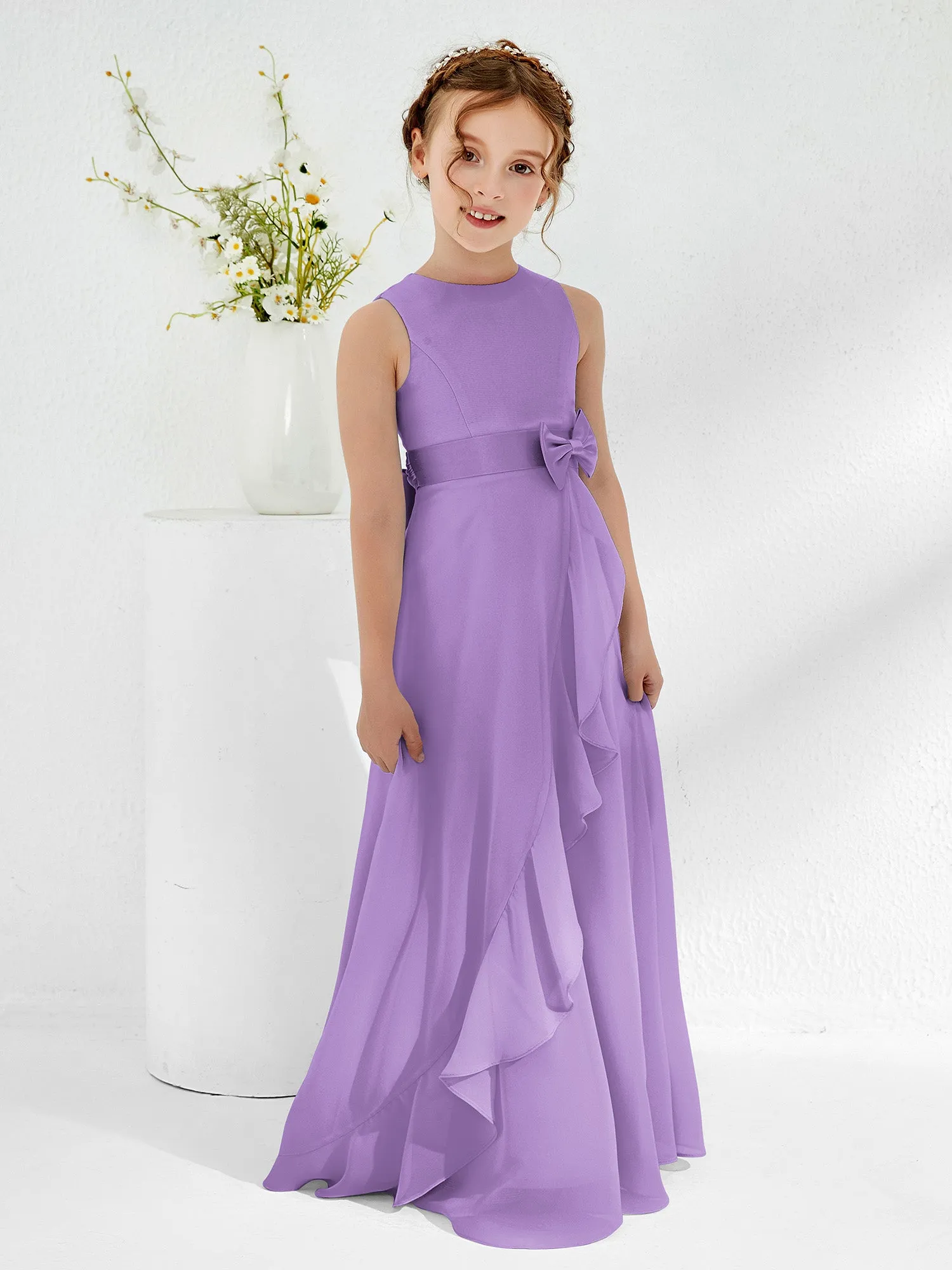 Bateau Neckline Ruffle Junior Bridesmaid Gowns Tahiti