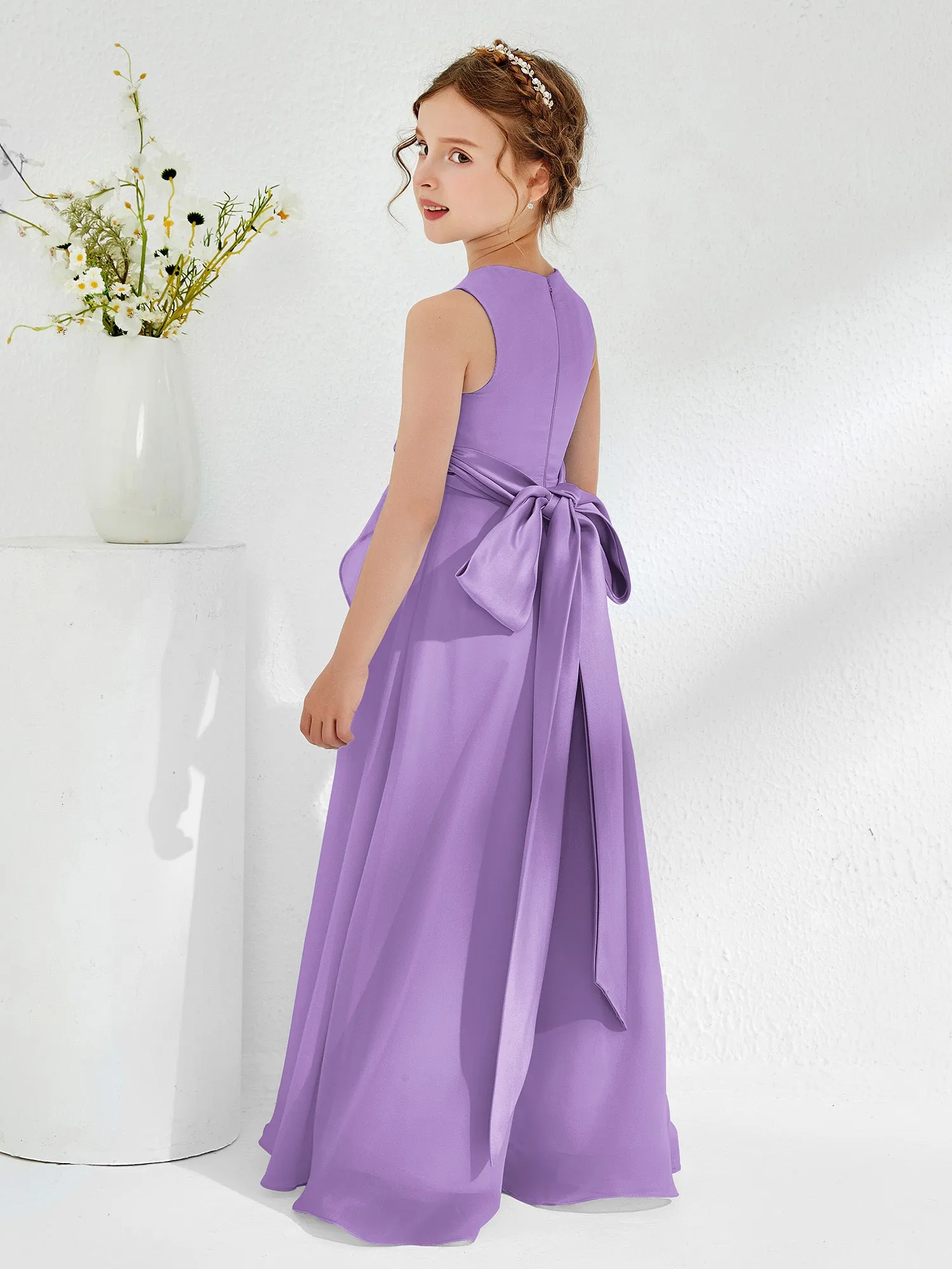 Bateau Neckline Ruffle Junior Bridesmaid Gowns Tahiti