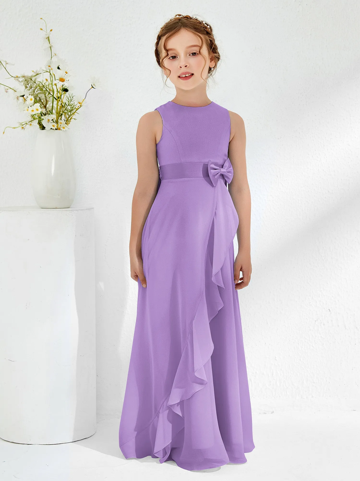 Bateau Neckline Ruffle Junior Bridesmaid Gowns Tahiti