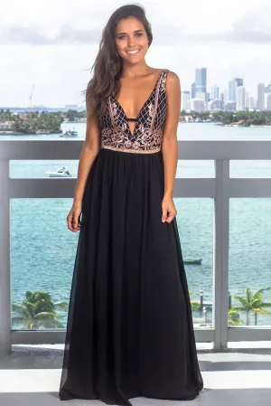 Black and Mauve V- Neck Maxi Dress