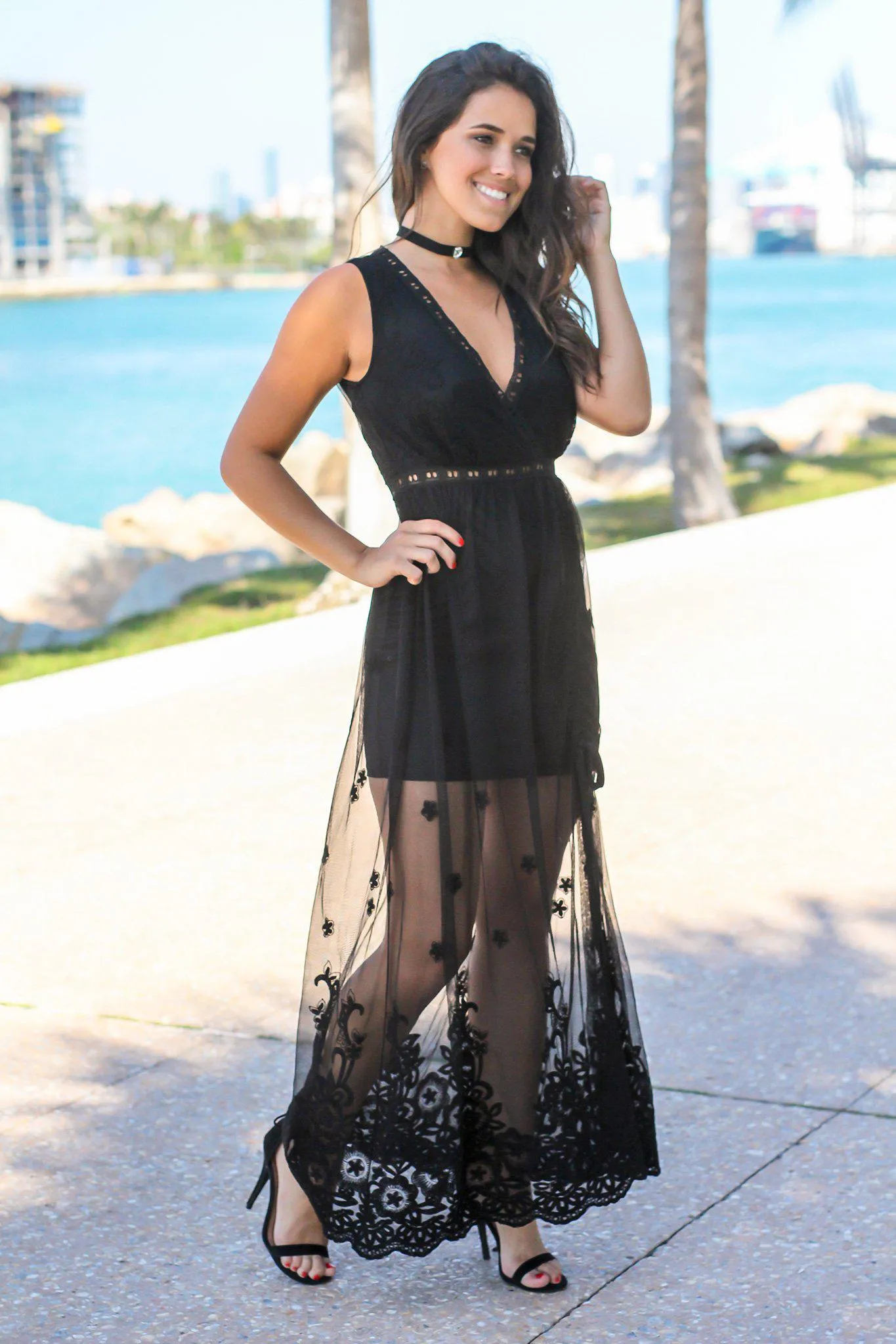 Black Embroidered Top Maxi Dress