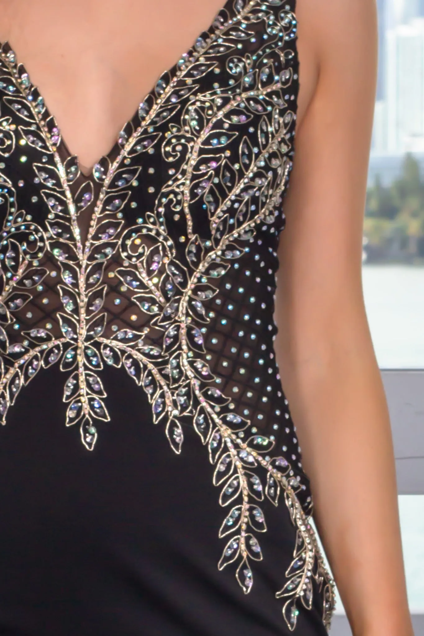 Black V-Neck Embroidered Top Maxi Dress