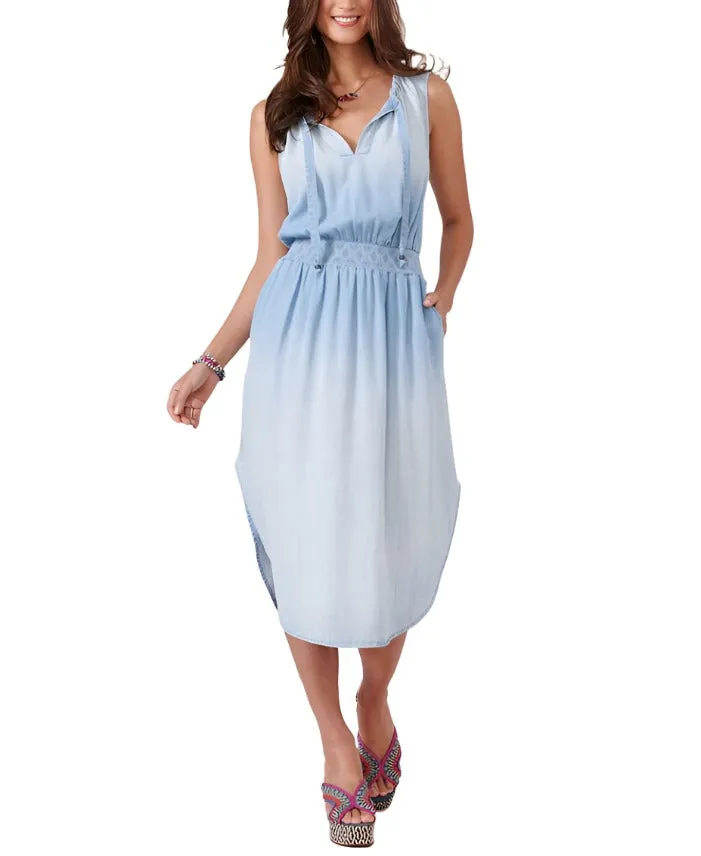 Democracy Womens Sleeveless Ruched Neck Smocked Waist Woven Dress