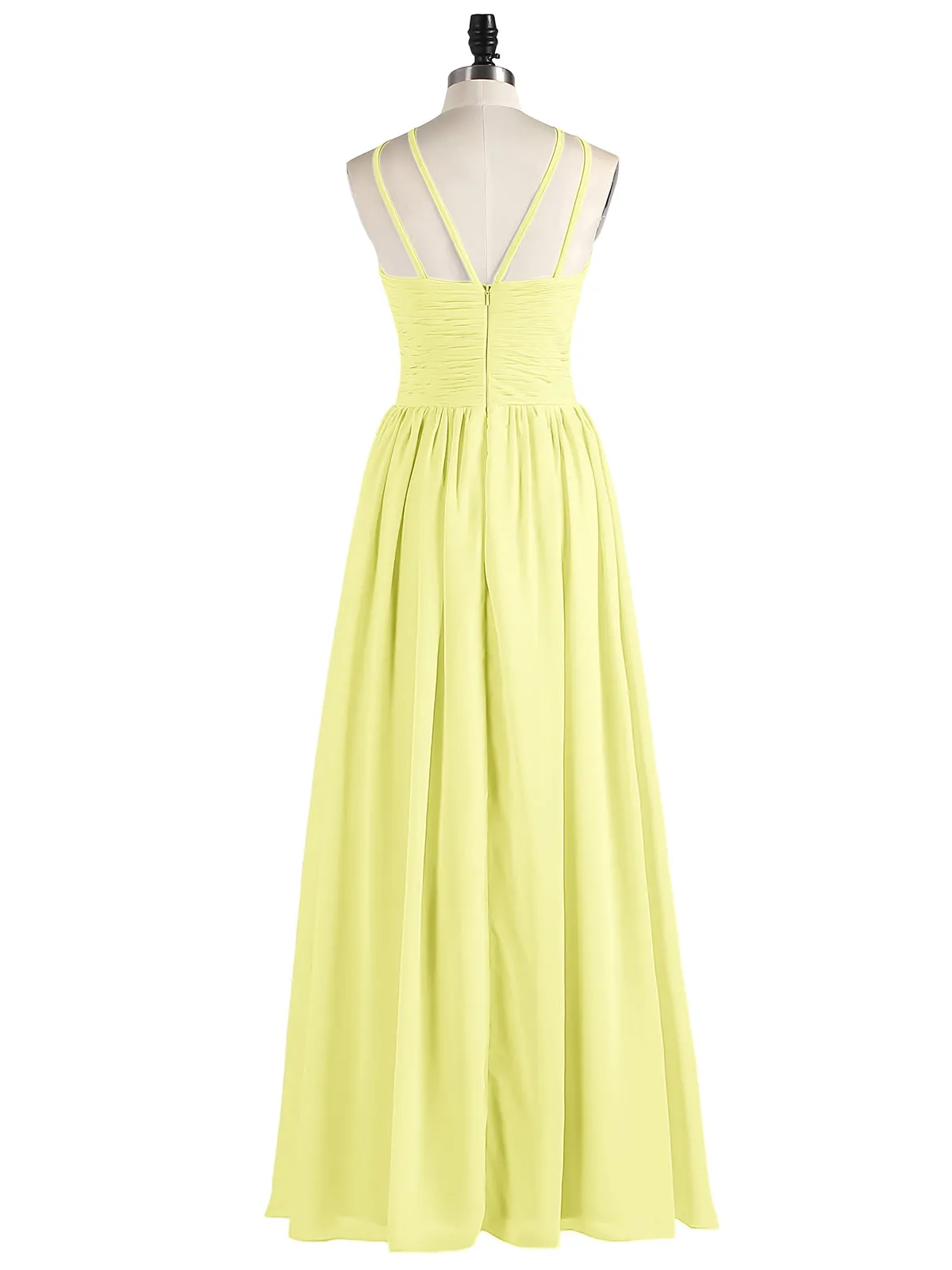 Double Strap Halter Long Chiffon Gowns-Daffodil