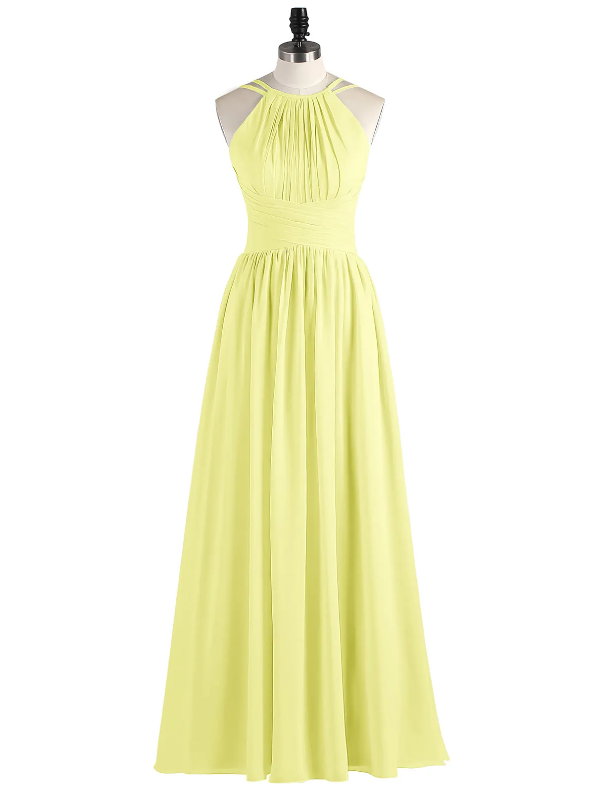 Double Strap Halter Long Chiffon Gowns-Daffodil