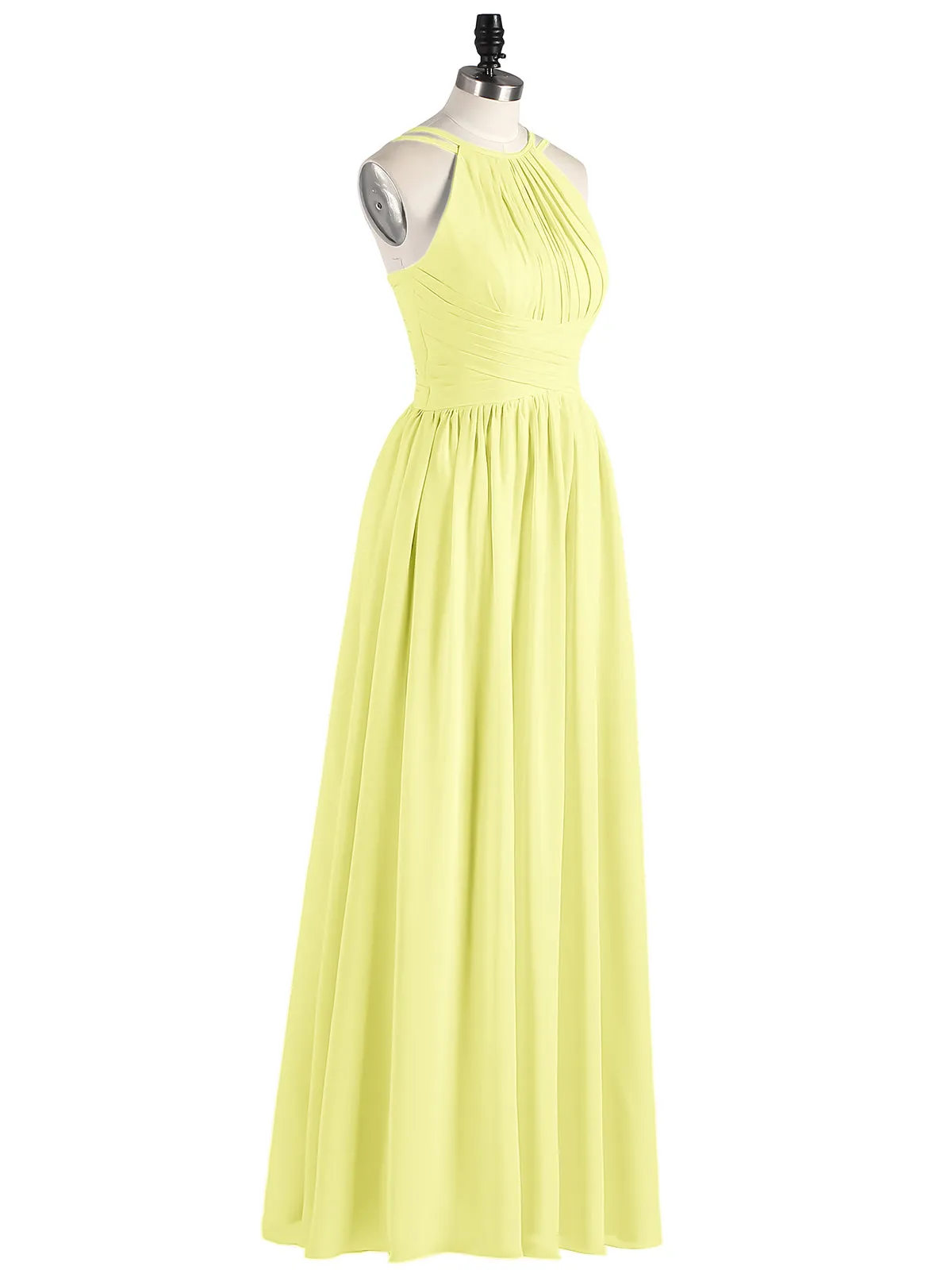 Double Strap Halter Long Chiffon Gowns-Daffodil