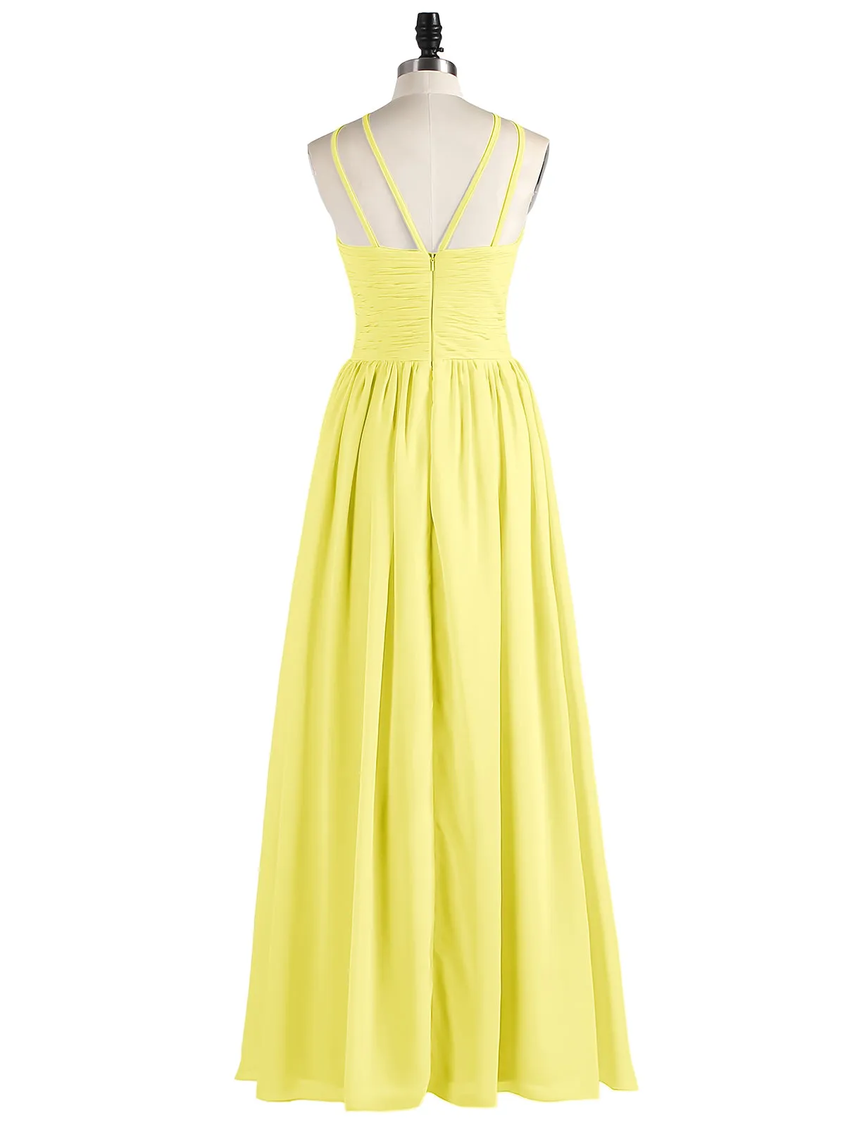 Double Strap Halter Long Chiffon Gowns-Lemon