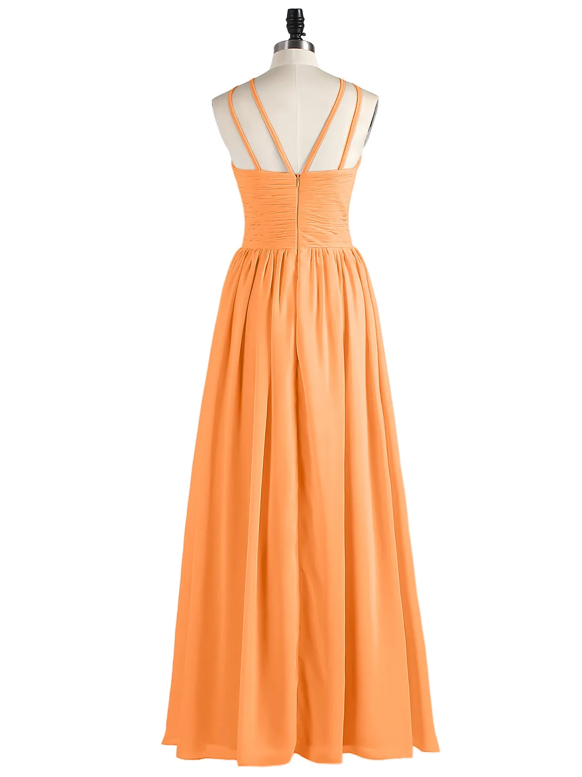 Double Strap Halter Long Chiffon Gowns-Orange