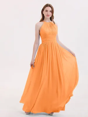 Double Strap Halter Long Chiffon Gowns-Orange