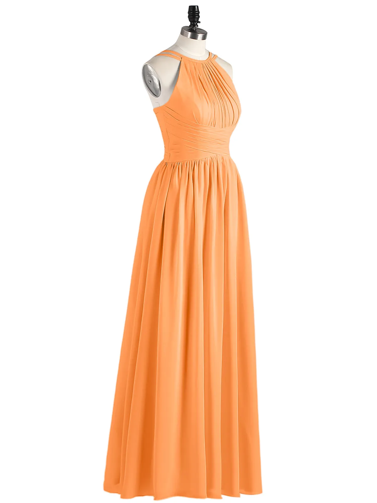 Double Strap Halter Long Chiffon Gowns-Orange