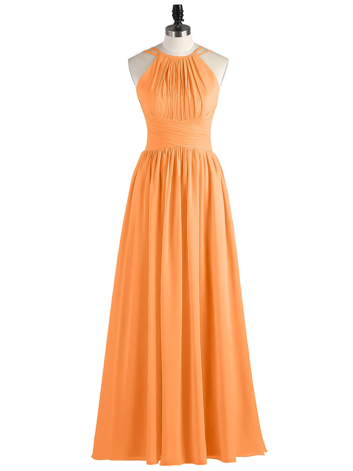 Double Strap Halter Long Chiffon Gowns-Orange