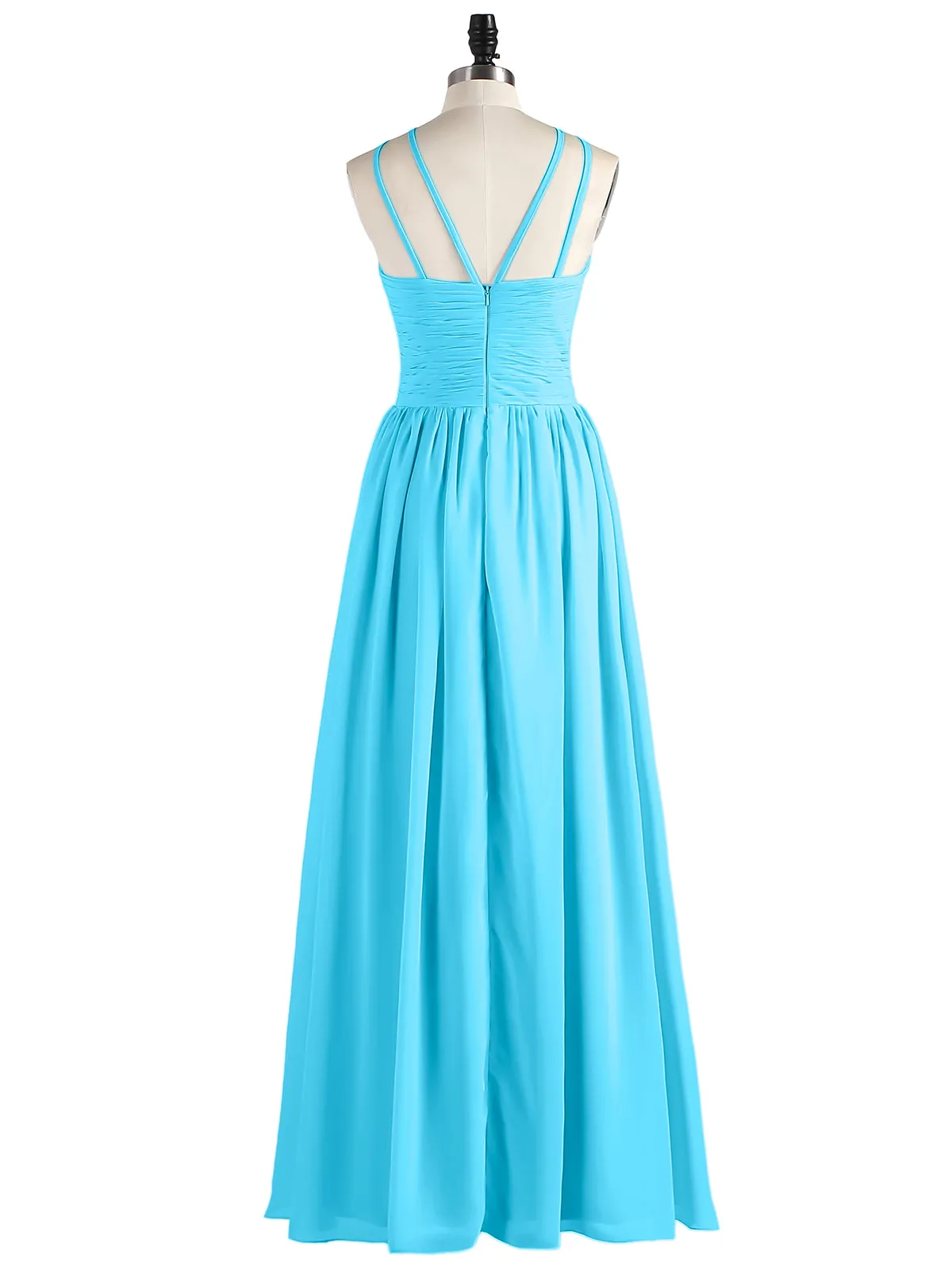 Double Strap Halter Long Chiffon Gowns-Pool