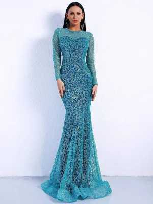 Elegant Blue Vine Pattern Mermaid Dress