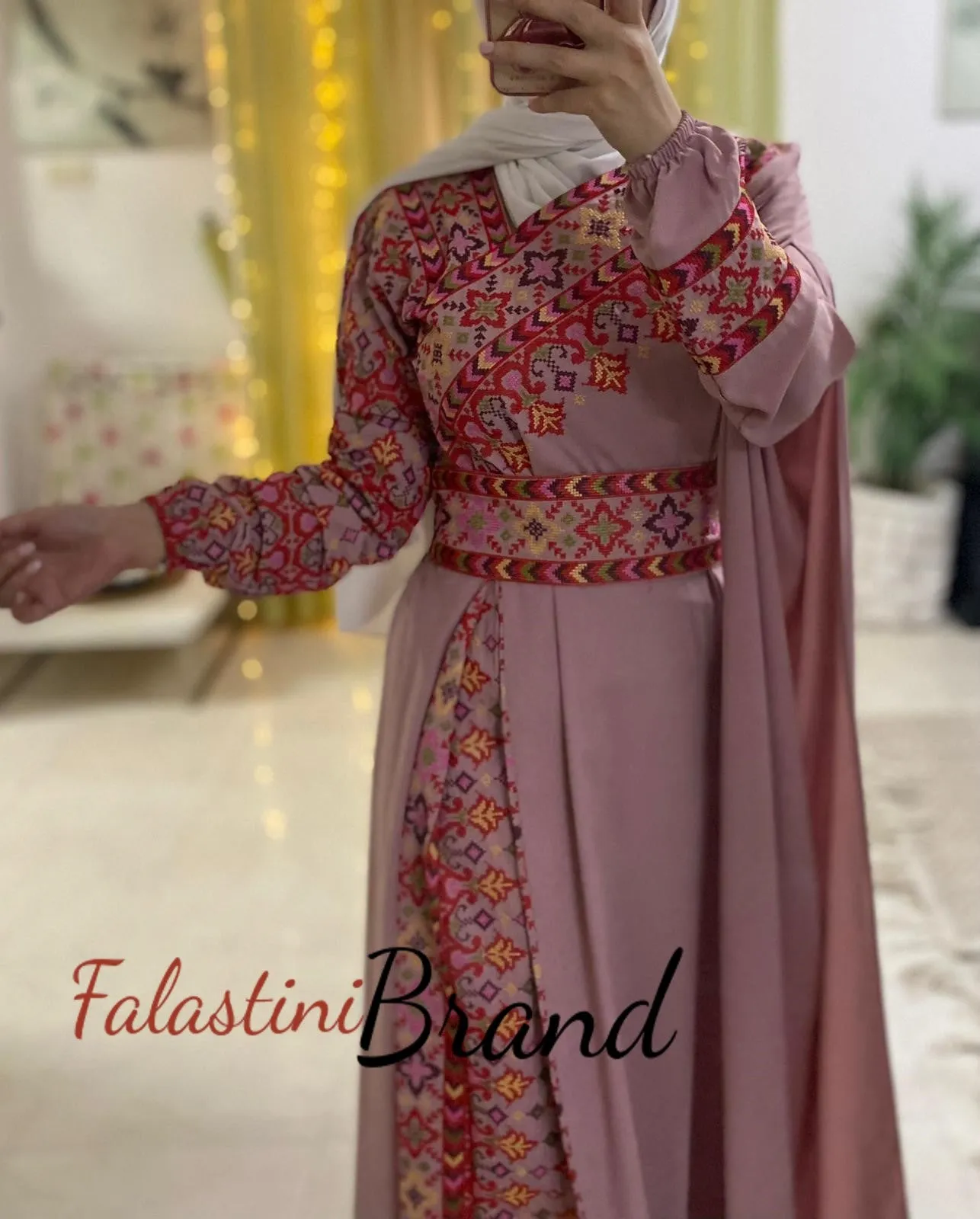 Elegant Somo Pink Shoulder Details Embroidered Dress