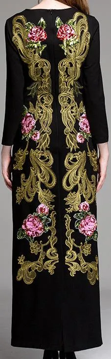 Embellished Brocade Black Gown