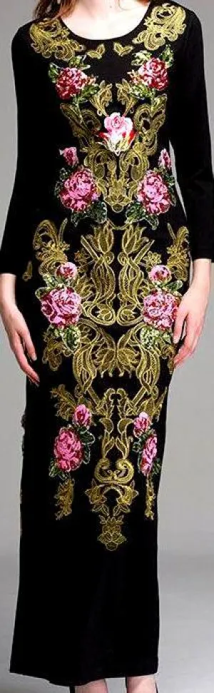 Embellished Brocade Black Gown