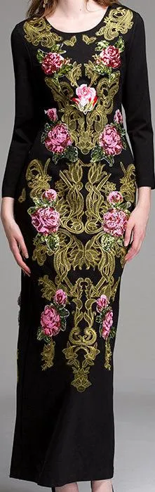 Embellished Brocade Black Gown