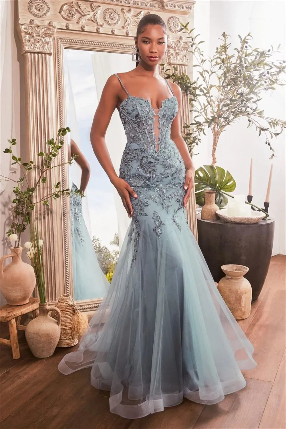 Embroidery Lace Patchwork Mermaid Tulle Dress