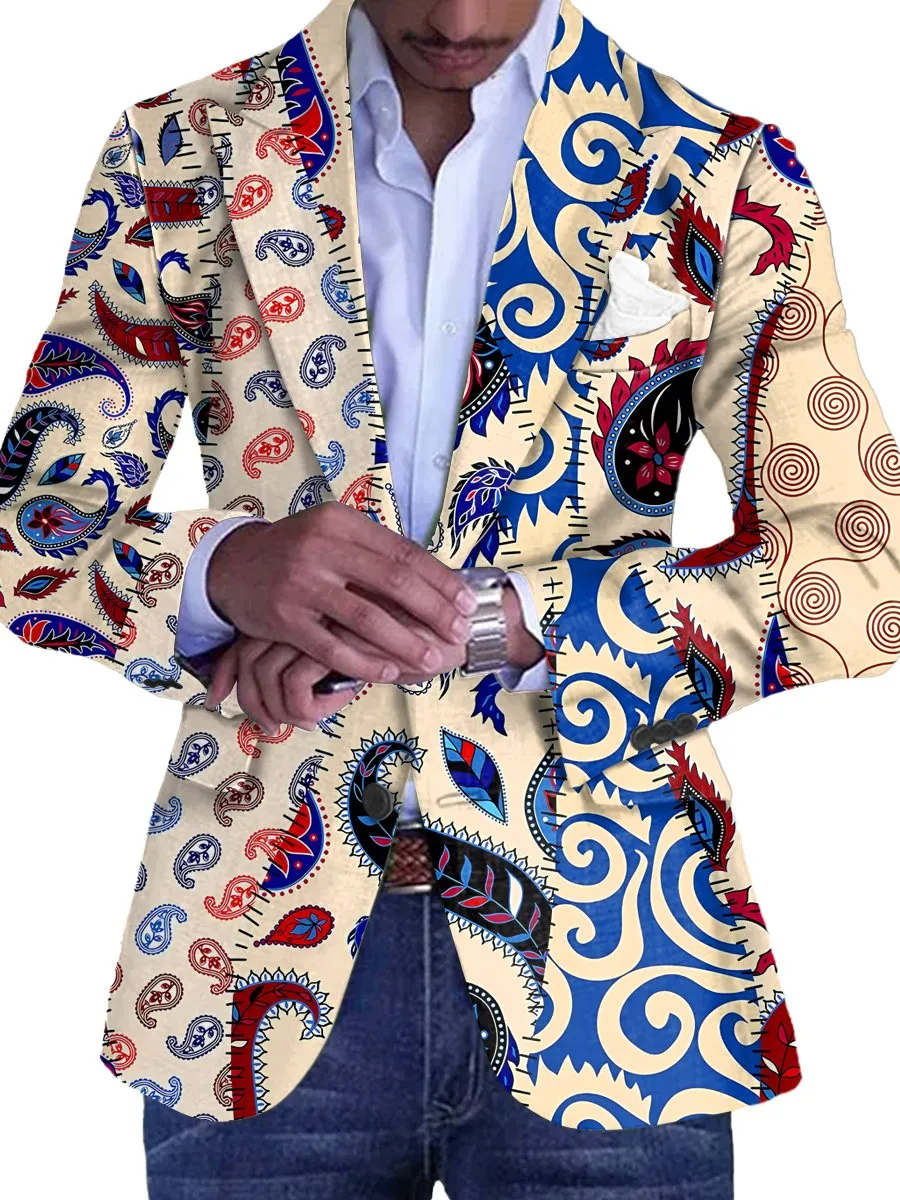 Fashion Cashew Flower Print 3 Pocket Single Breasted Blazer