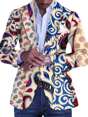 Fashion Cashew Flower Print 3 Pocket Single Breasted Blazer