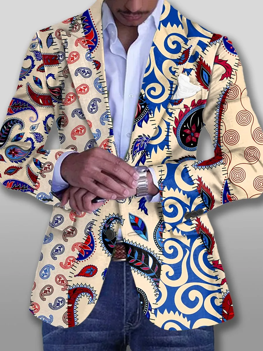 Fashion Cashew Flower Print 3 Pocket Single Breasted Blazer
