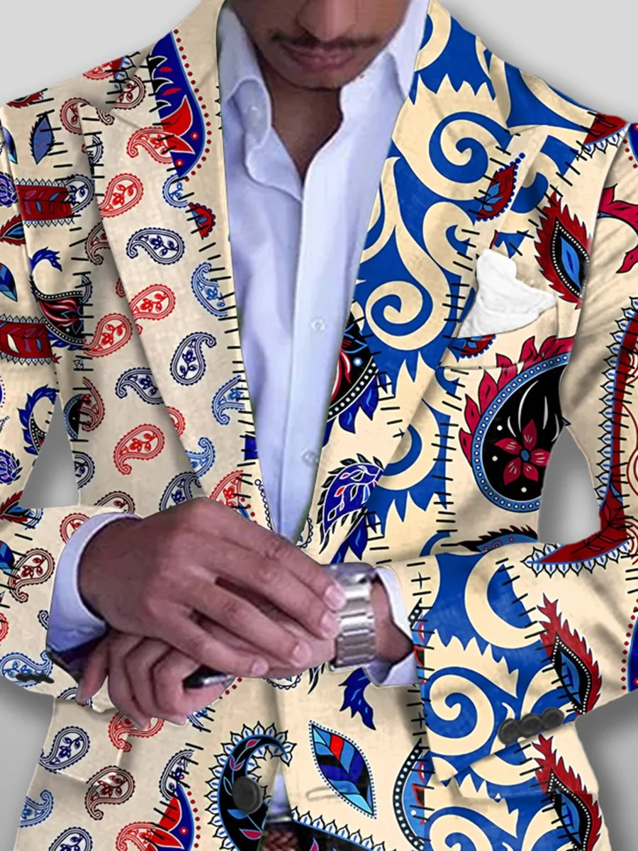 Fashion Cashew Flower Print 3 Pocket Single Breasted Blazer
