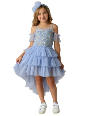 Girls Sky Off-Shoulder Hi-Low Chloe Party Dress, Sizes 12M-14