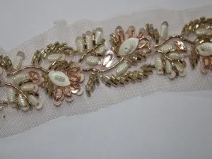 Golden & White Embellished Stone Handwork Embroidered Border