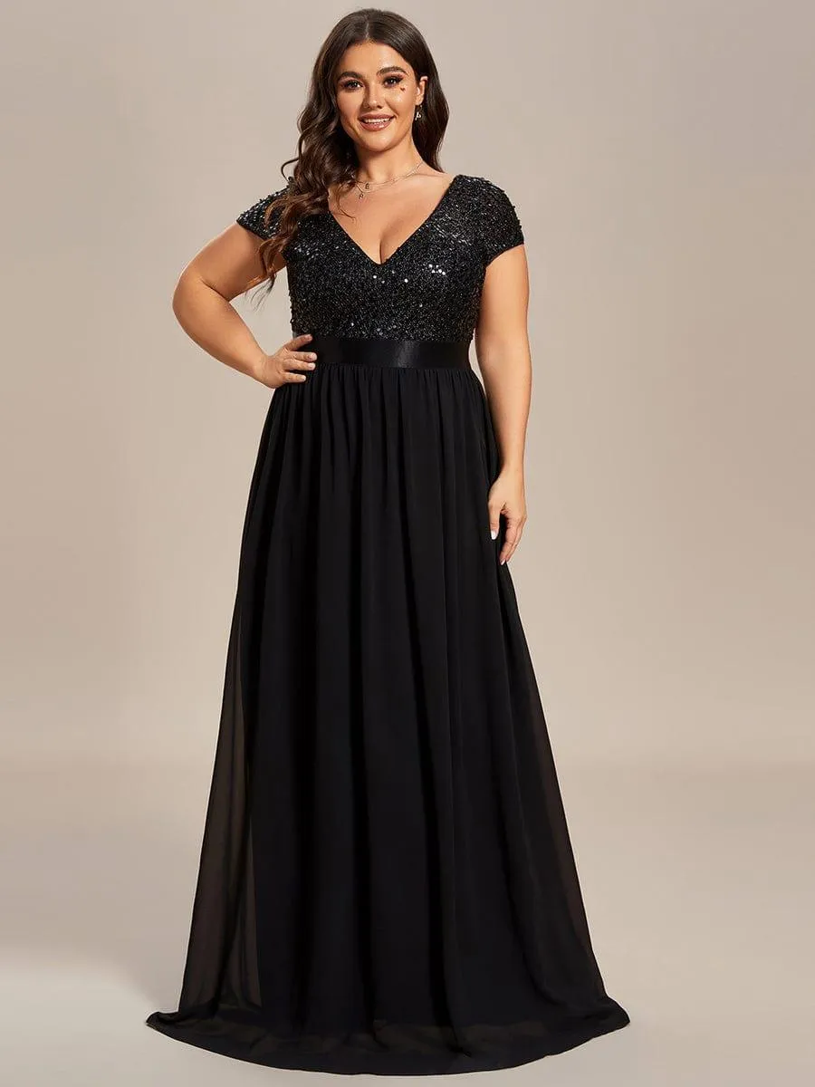 Greta | Empire Waist V-Neck Cap Sleeve Chiffon Formal Evening Dress