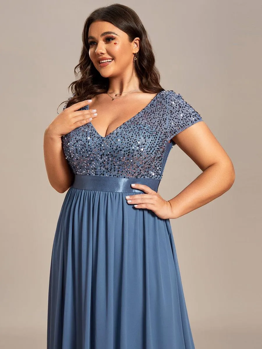 Greta | Empire Waist V-Neck Cap Sleeve Chiffon Formal Evening Dress