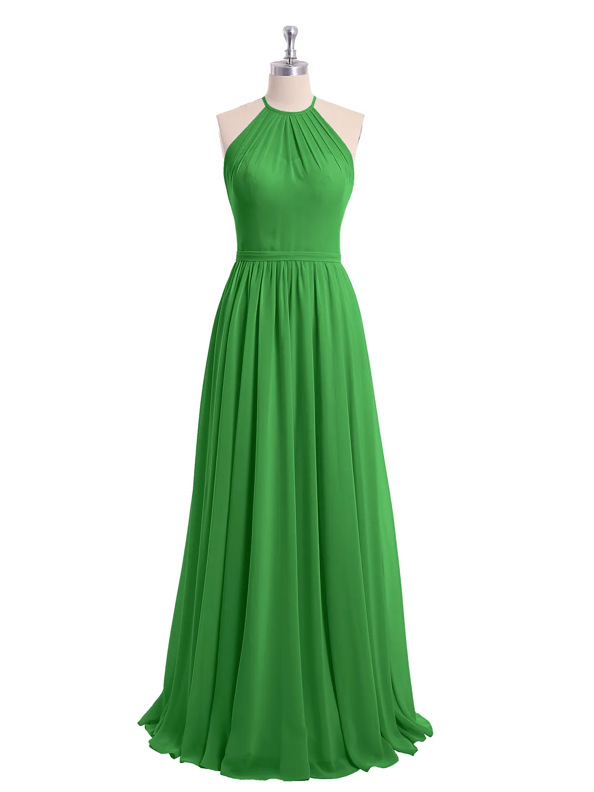 Halter Long Chiffon Gowns with Double Straps-Green