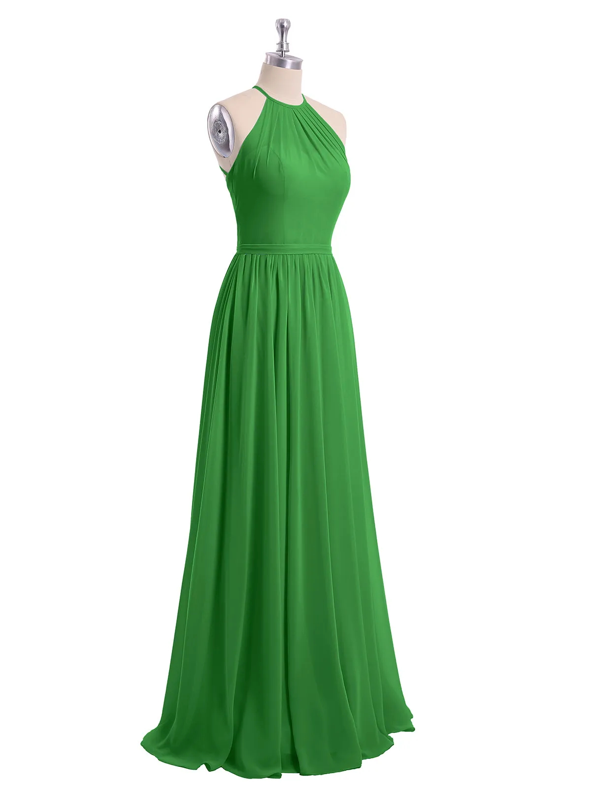Halter Long Chiffon Gowns with Double Straps-Green