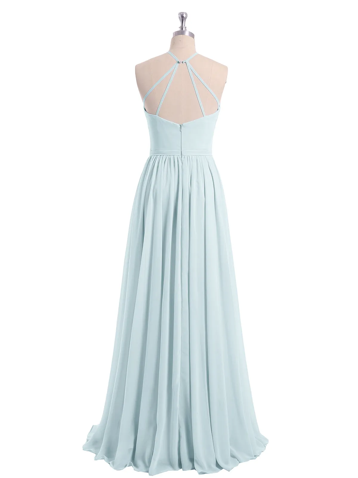 Halter Long Chiffon Gowns with Double Straps-Mist